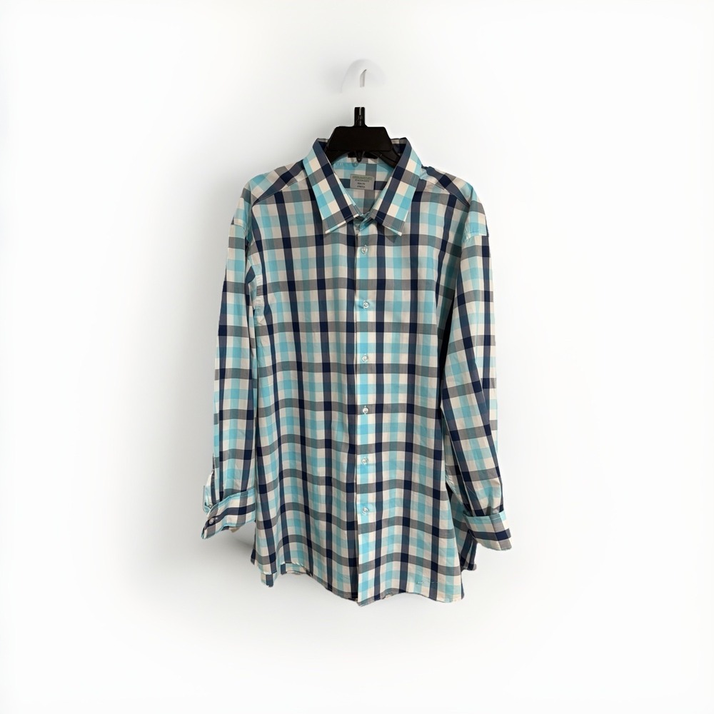 John Bartlett STATEMENTS slim fit stretch blue white 18.5 neck 34 35 sleeve C111